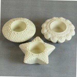 PartyLite Coastal Seashell Starfish Sea Urchin Tealight Holders Set of 3 Bisque